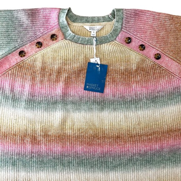 Market & Spruce Striped Button Detail Sweater Pink Blue Multicolor Size 3X NWT - Picture 4 of 10